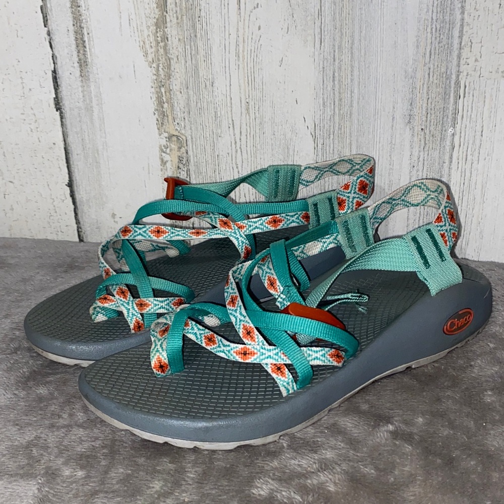 1229 Chaco Women's Aqua and Gray Sandals